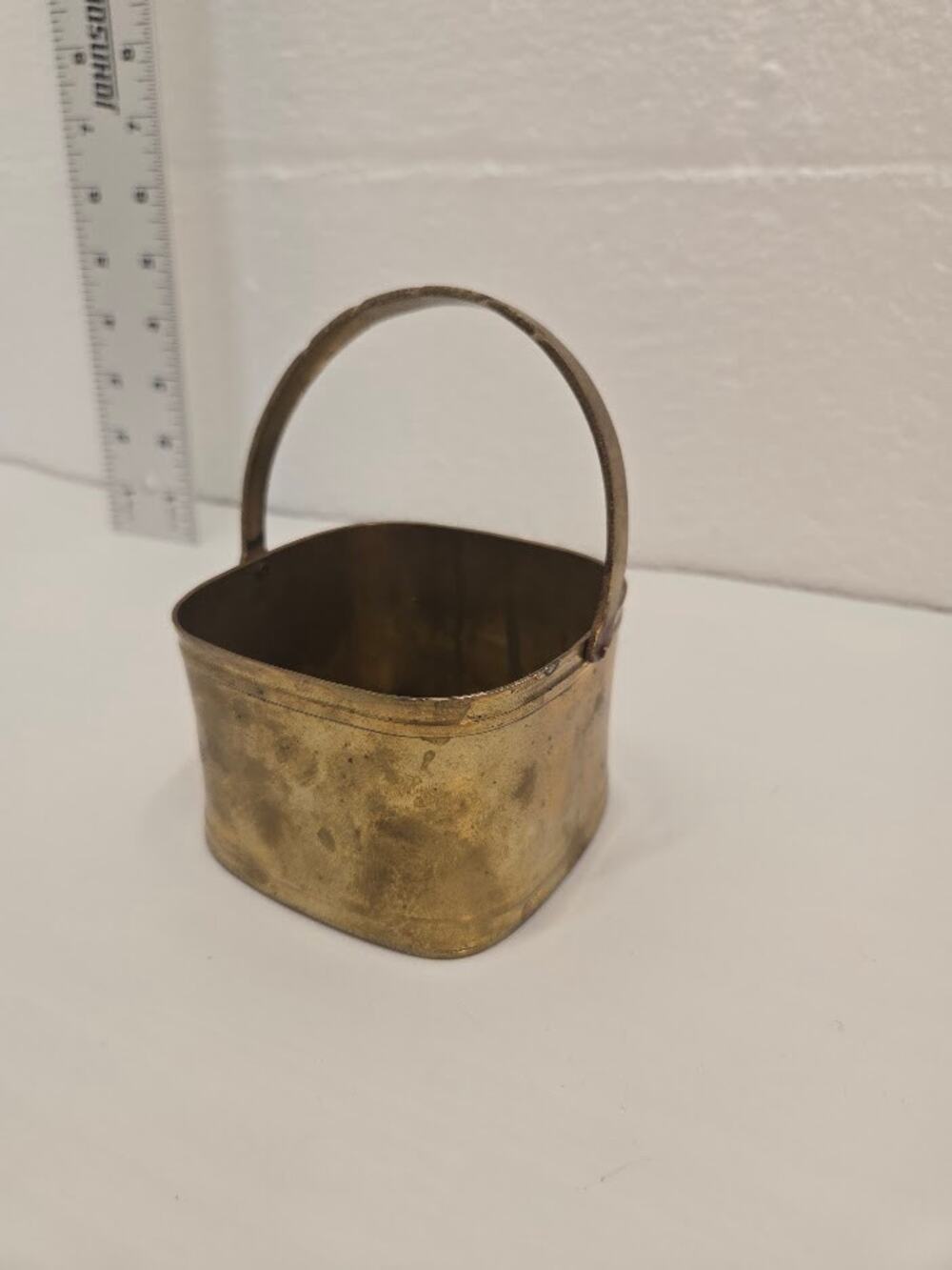 Vintage Solid Brass Basket Weave Trinket Candy Basket Folding Handle